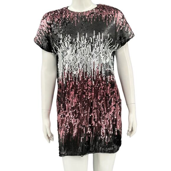 Aidan Mattox Dress Womens 4 Black Wine Sequins Shift Mini Swiftie Cocktail Party - Picture 1 of 10